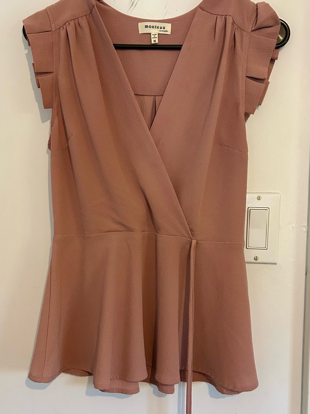 Monteau Dusty Rose Wrap Peplum Top